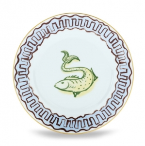 Ginori Il Viaggio Di Nettuno Dessert Plate - Light Blue + Yellow - 8.6"